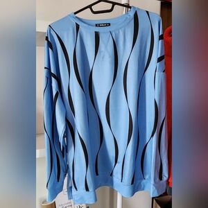 Zara Light Blue Sweater with Black Wave Design